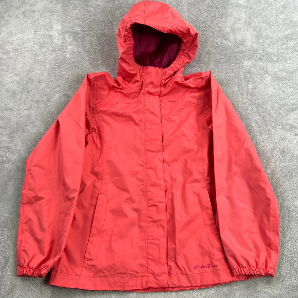 Eddie Bauer Hooded Rain Jacket 12 Coral Pink Kids Lightweight Outdoor Gorpcore